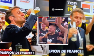 Відео дня: Макрон залпом випив пляшку пива після перемоги Тулузи в чемпіонаті Франції