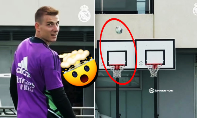 Лунін забив феноменальний гол у баскетбольний кошик на тренуванні Реала - ВІДЕО