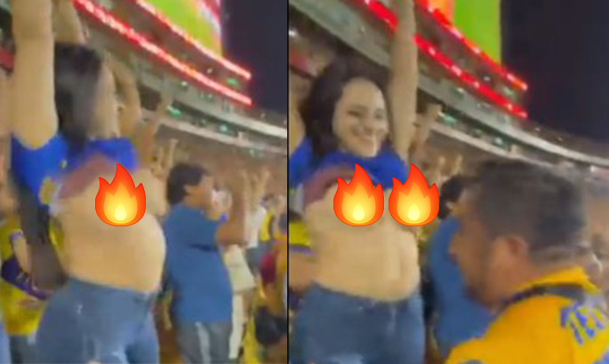 Уболівальниця огололила груди, святкуючи гол улюбленої команди