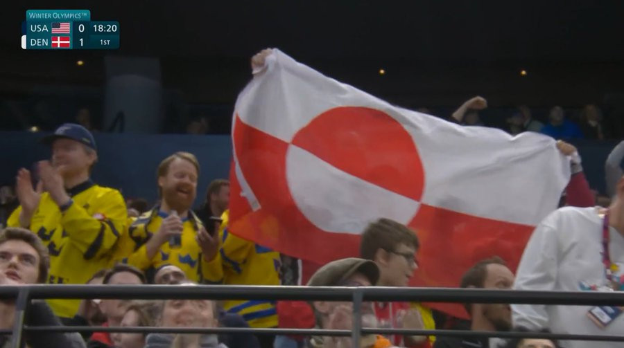 Під час матчу США - Данія на трибунах уболівальники дістали прапор Гренландії