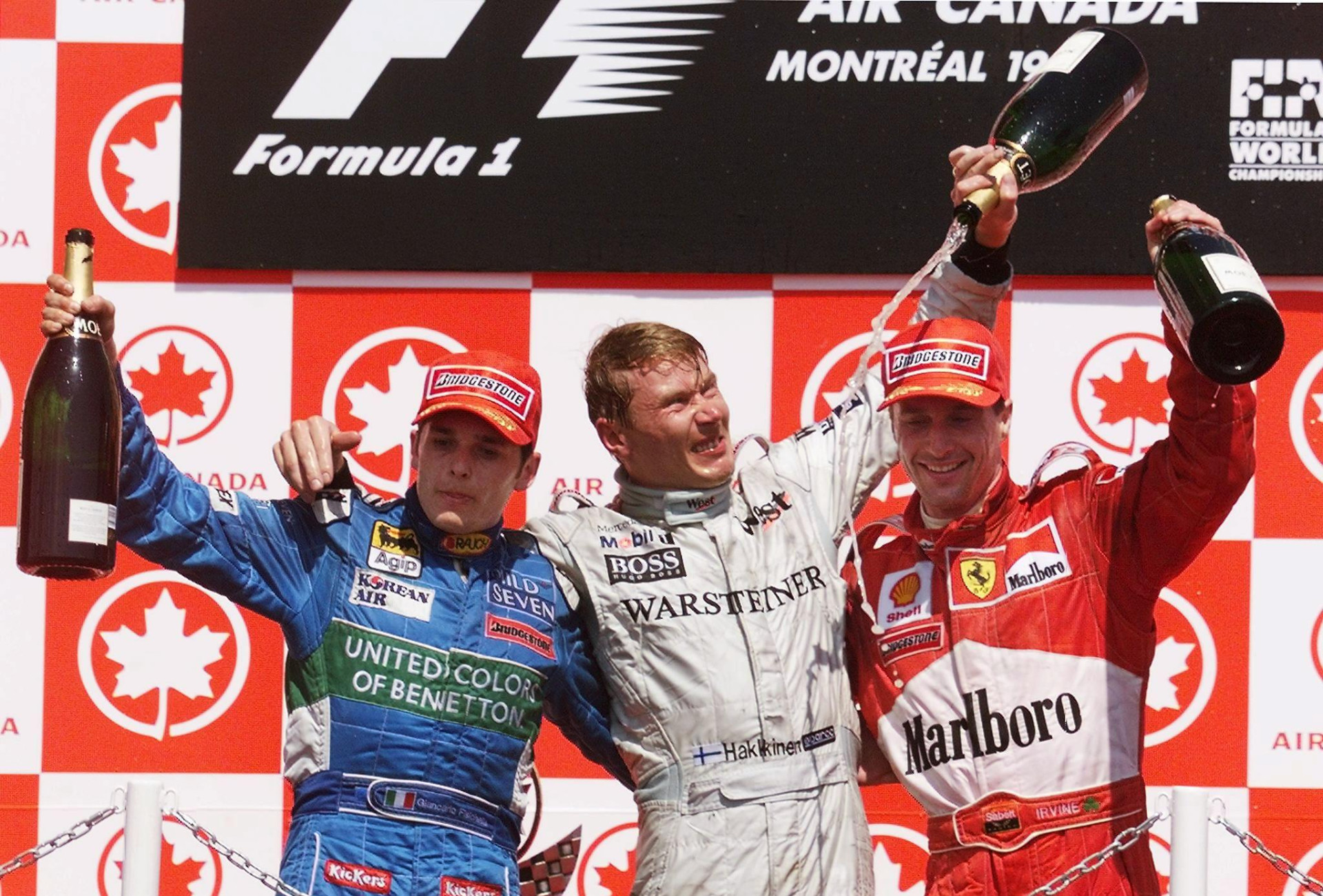 Canada Grand Prix Codium 1999: Giancarlo Physicello (2nd place), Mika Hakkinen (1st place) and Eddie Irvine (3rd place)