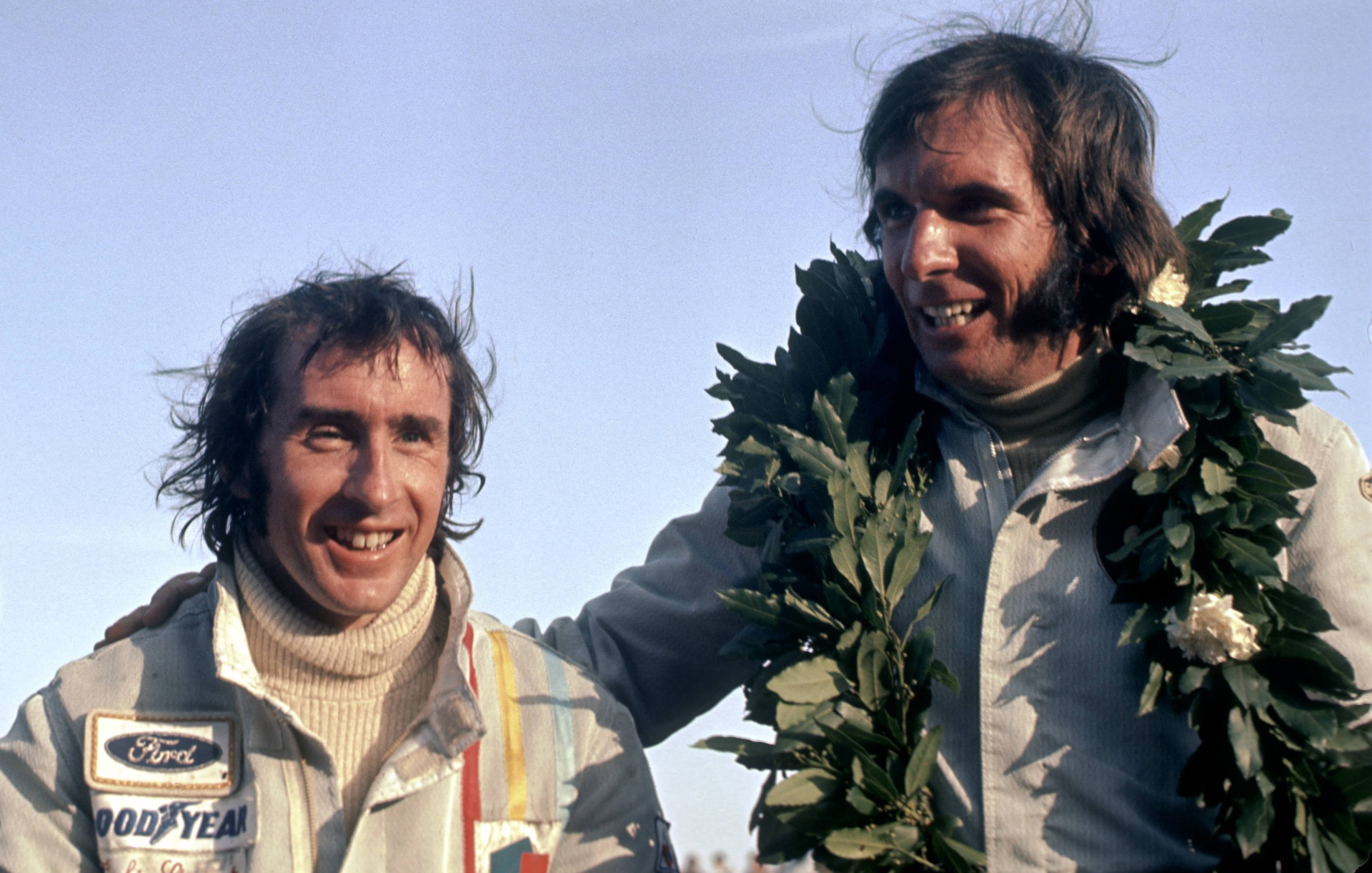 Джеки Стюарт (2 место) и Эмерсон Фиттипальди (1 место) на подиуме Гран-при Аргентины 1973 года