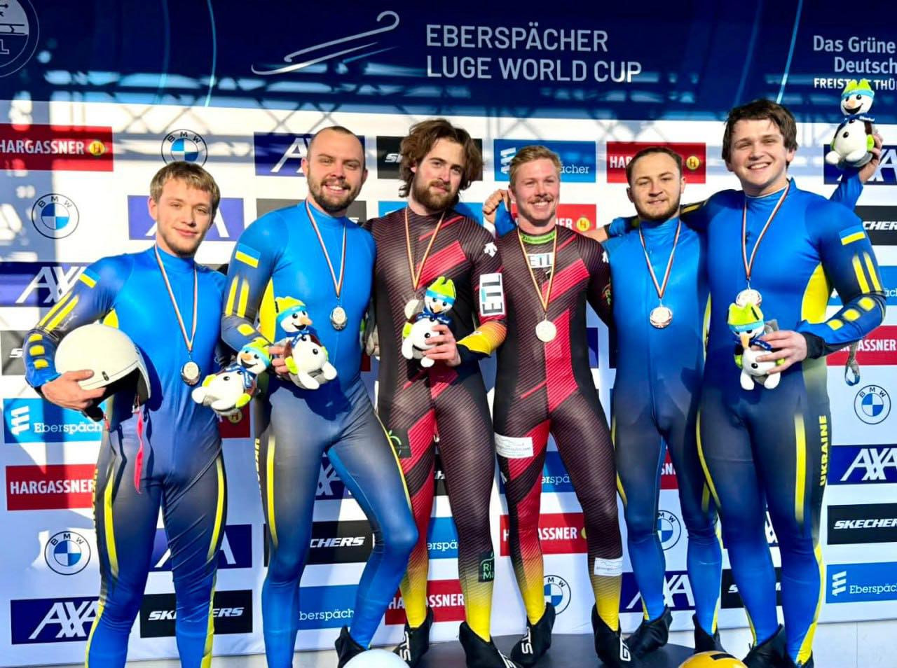 Ігор Гой та Назарій Качмар, а також Данило Марціновський та Богдан Бабура на п'єдесталі етапу Кубку націй в Обергофі