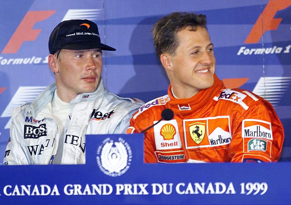 Мика Хаккинен и Михаэль Шумахер после квалификации к Гран-при Канады 1999