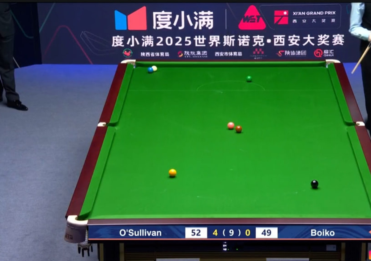 Позиція в останньому фремі. Биток захований за синім, коли треба грати жовтий.