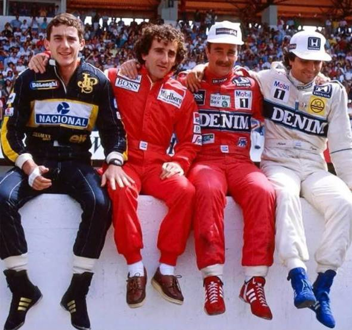Главные герои 80х: Айртон Сенна, Ален Прост, Найджел Мэнселл и Нельсон Пике