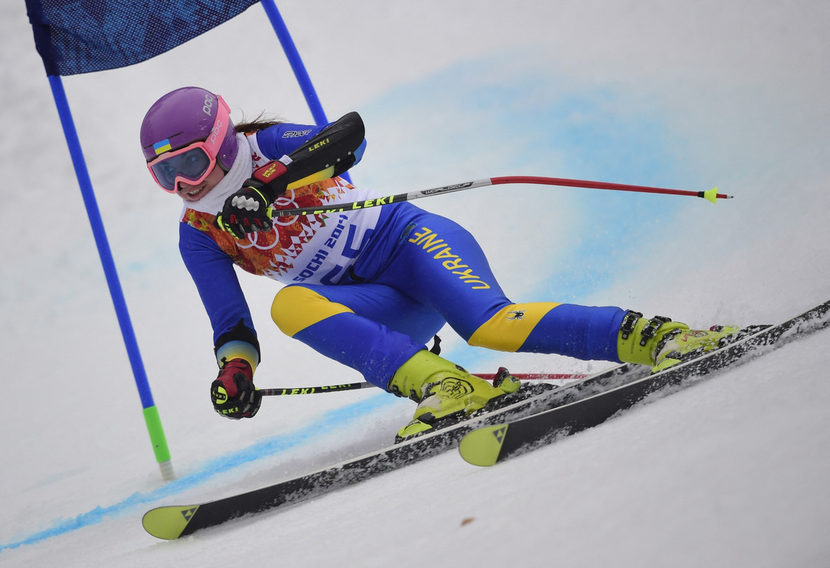 Богдана Мацьоцька під час заїзду в гігантському слаломі на Олімпійських іграх у Сочі-2014