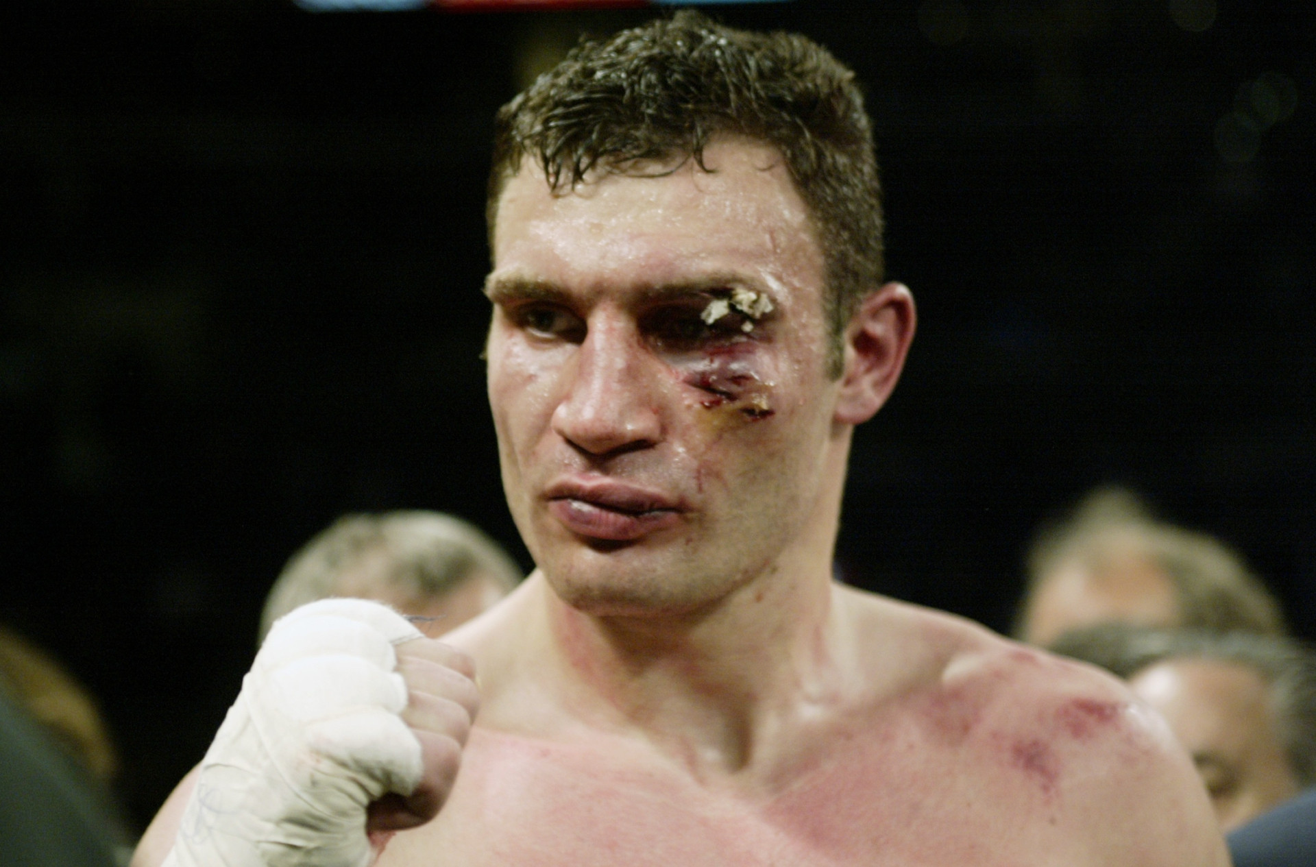Vitaliy Klitschko after a battle with Lennox Lewis