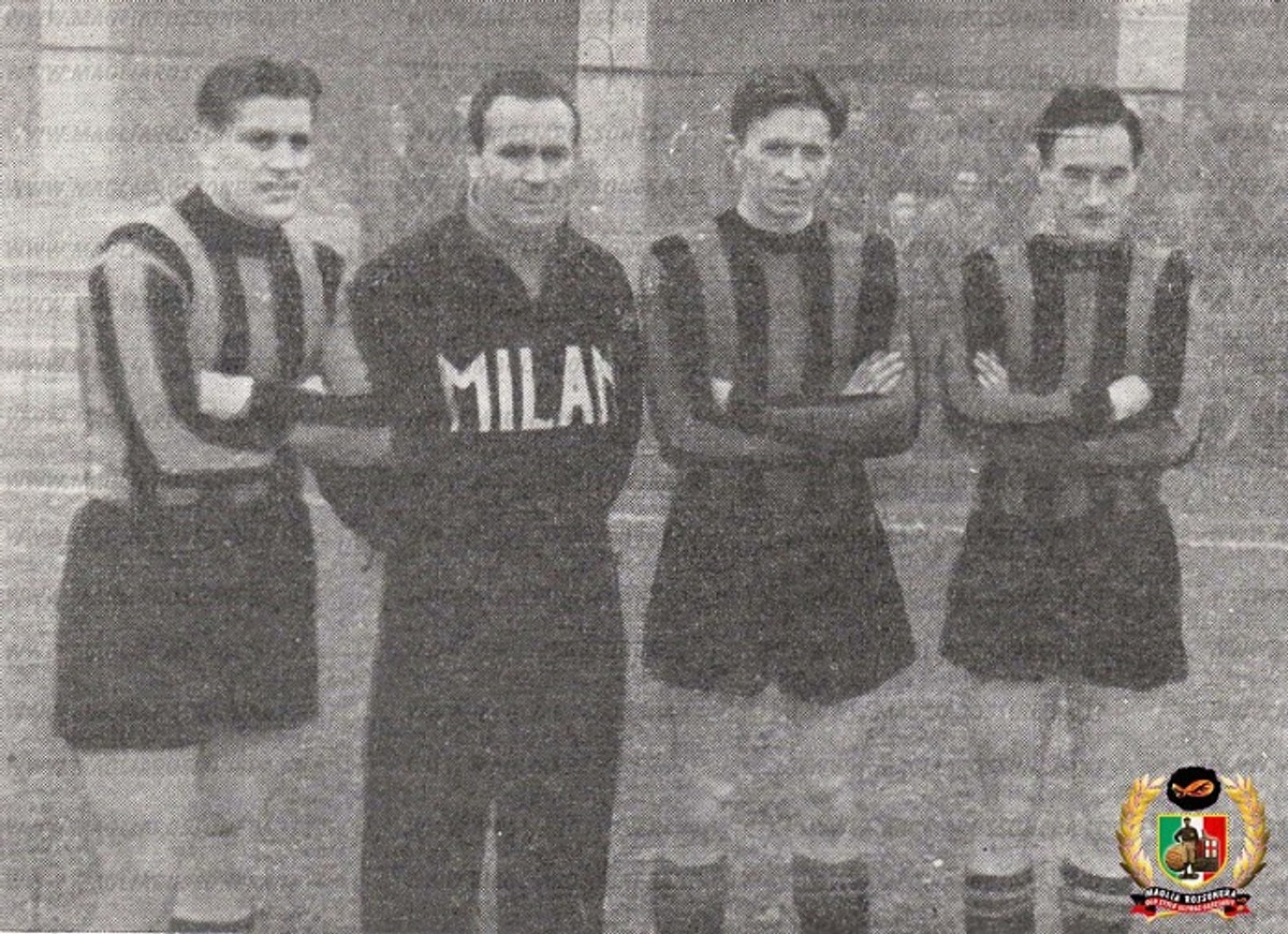 Гуннар Нордаль, тренер Джузеппе Бігоньйо, Альберт Гудмундссон та Падді Слоан у Мілані, 1949 рік. Фото - pallonateinfaccia.com