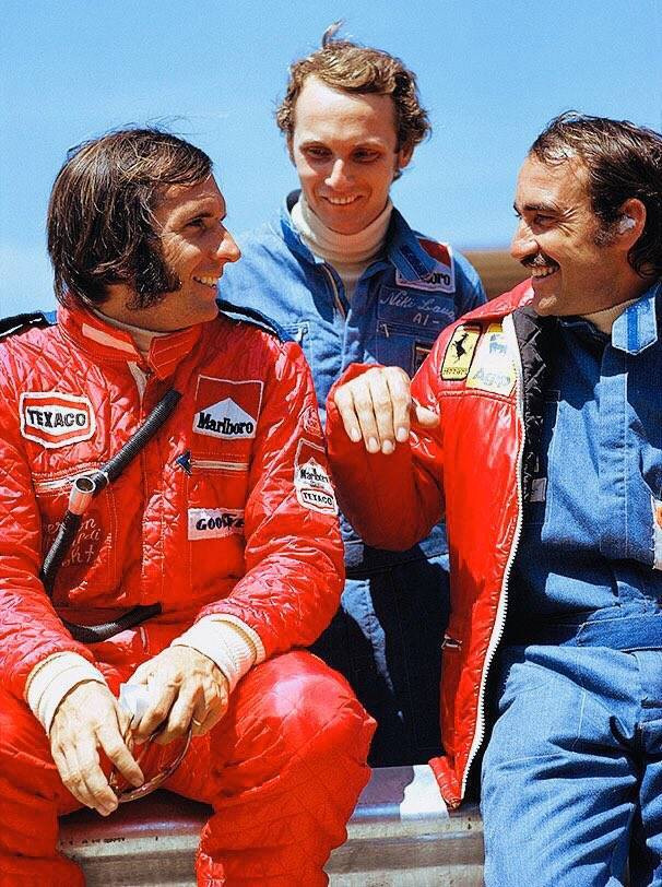 Эмерсон Фиттипальди, Ники Лауда и Клей Регаццони в 1974 году