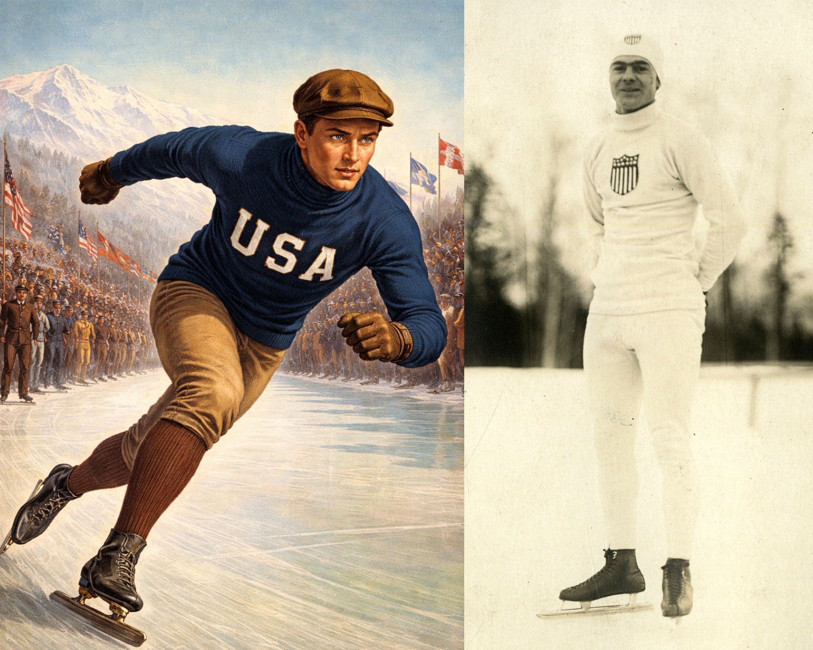 Ковзаняр Чарльз ДЖЕТРОУ (США), перший чемпіон зимової Олімпіади 1924 року в Шамоні (Франція).