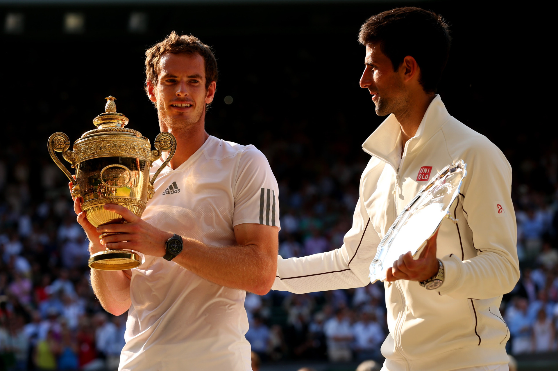 Andy Marray (left) and Novak Djokovich on award, 2013.