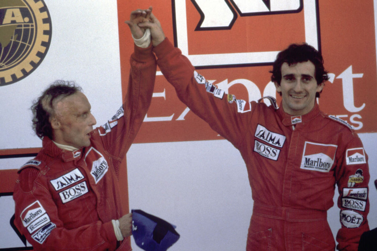 Ники Лауда и Ален Прост на последнем подиуме сезона 1984