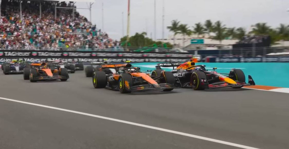 Боротьба Макса Ферстаппена і Ландо Норріса на старті Гран-прі Маямі
