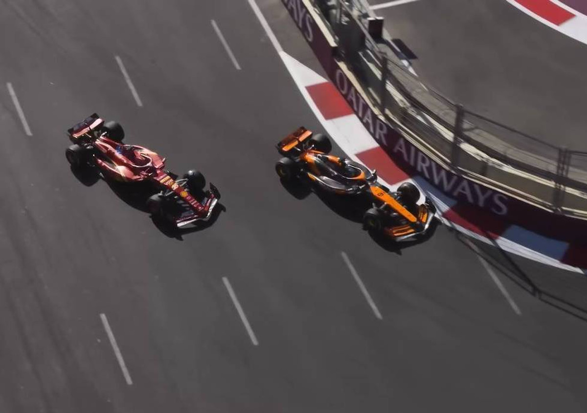 Оскар Пиастри обгоняет Шарля Леклера на Гран-при Азербайджана 2024