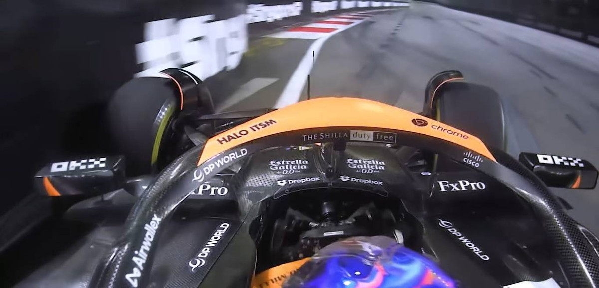 Ландо Норріс дивом уникає контакту зі стіною на 29 колі Гран-прі Сінгапуру 2024