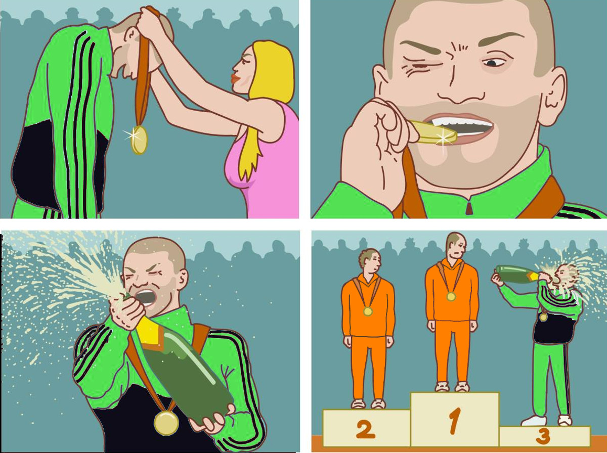 Переделка известного мема в цвета участников подиума Гран-при Великобритании 2025