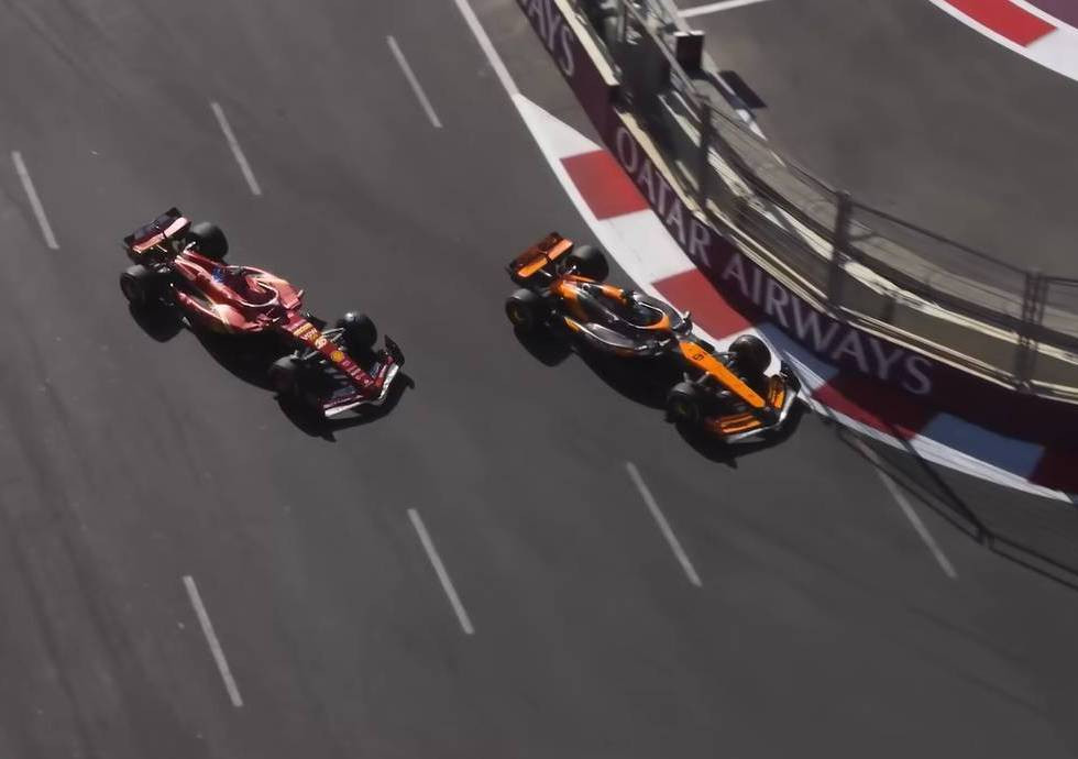 Оскар Пиастри обгоняет Шарля Леклера в борьбе за победу на Гран-при Азербайджана 2024