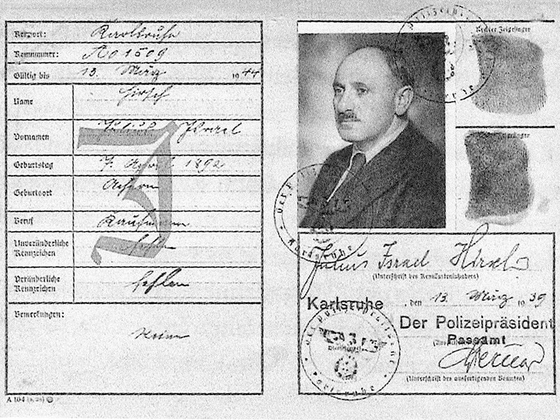 Документ Гірша часів гетто у Карлсруе, juedische-sportstars.de