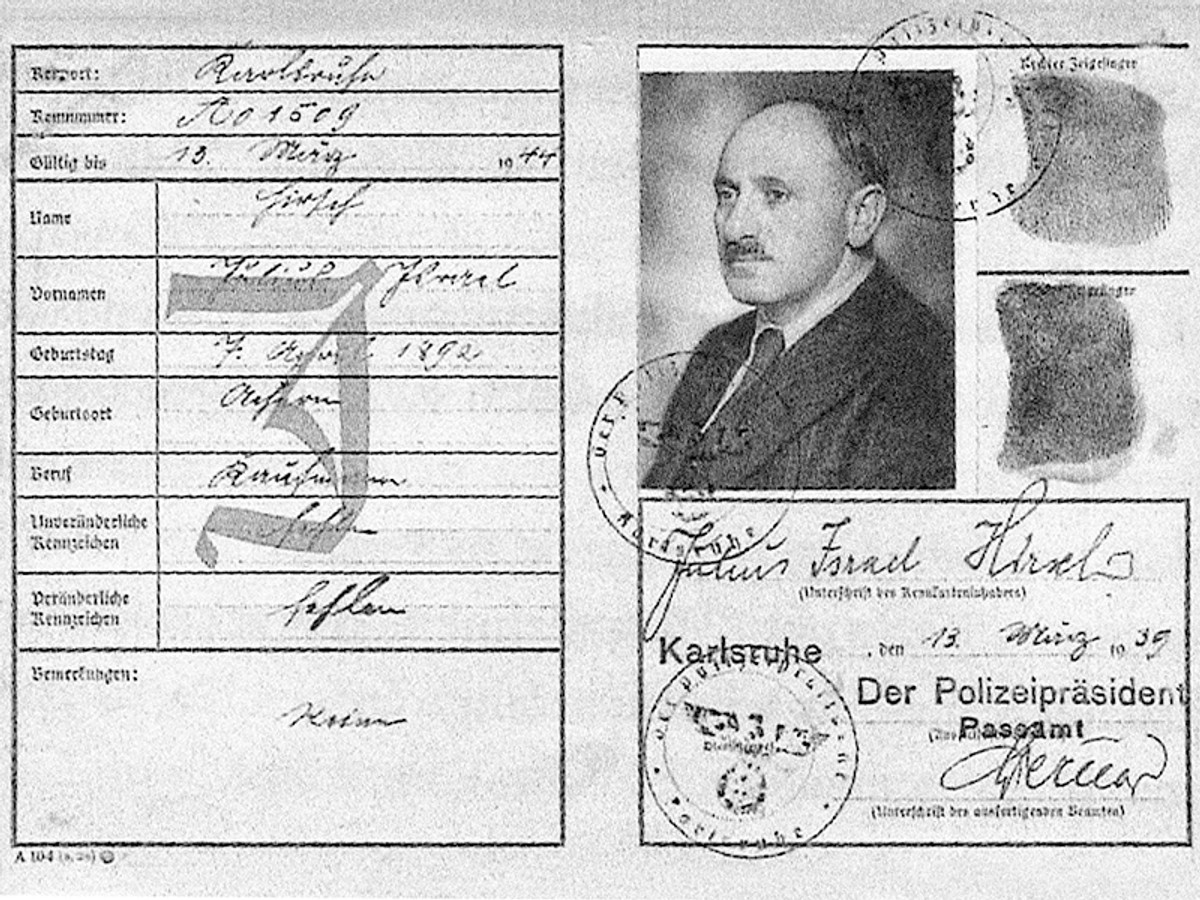 Документ Гірша часів гетто у Карлсруе, juedische-sportstars.de