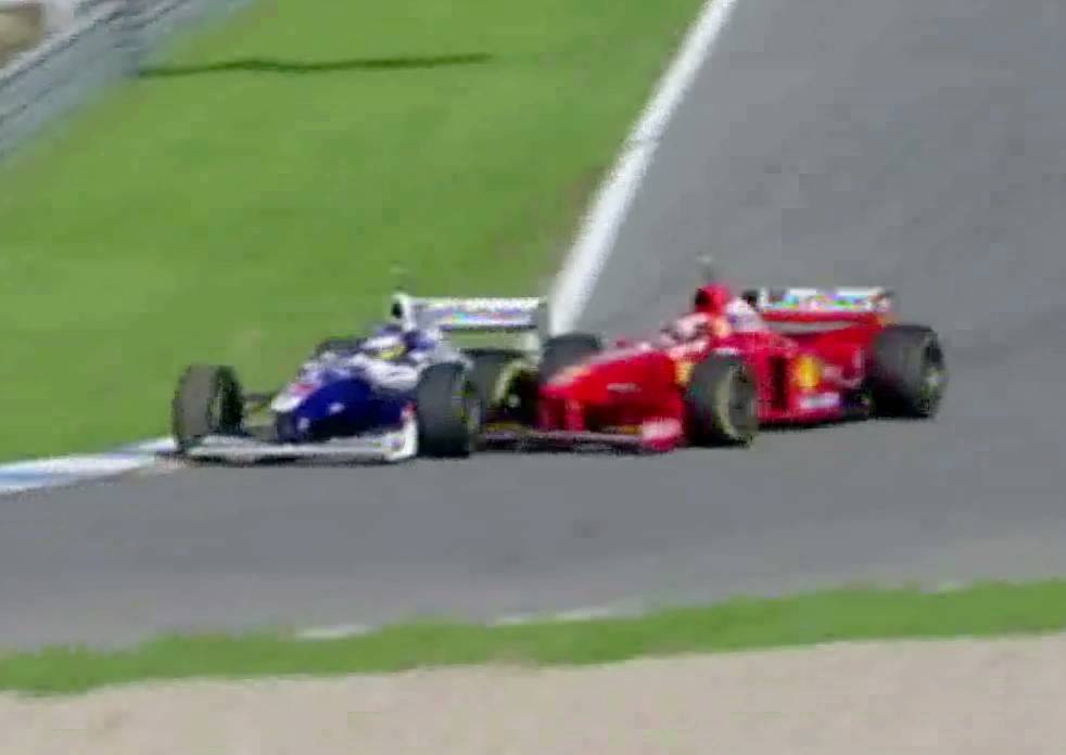 Михаэль Шумахер таранит Жака Вильнёва на Гран-при Европы 1997